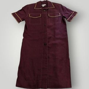 VTG David Warren RED Shirt Dress Women's 10 Button Up Contrast Trim Lined Rayon